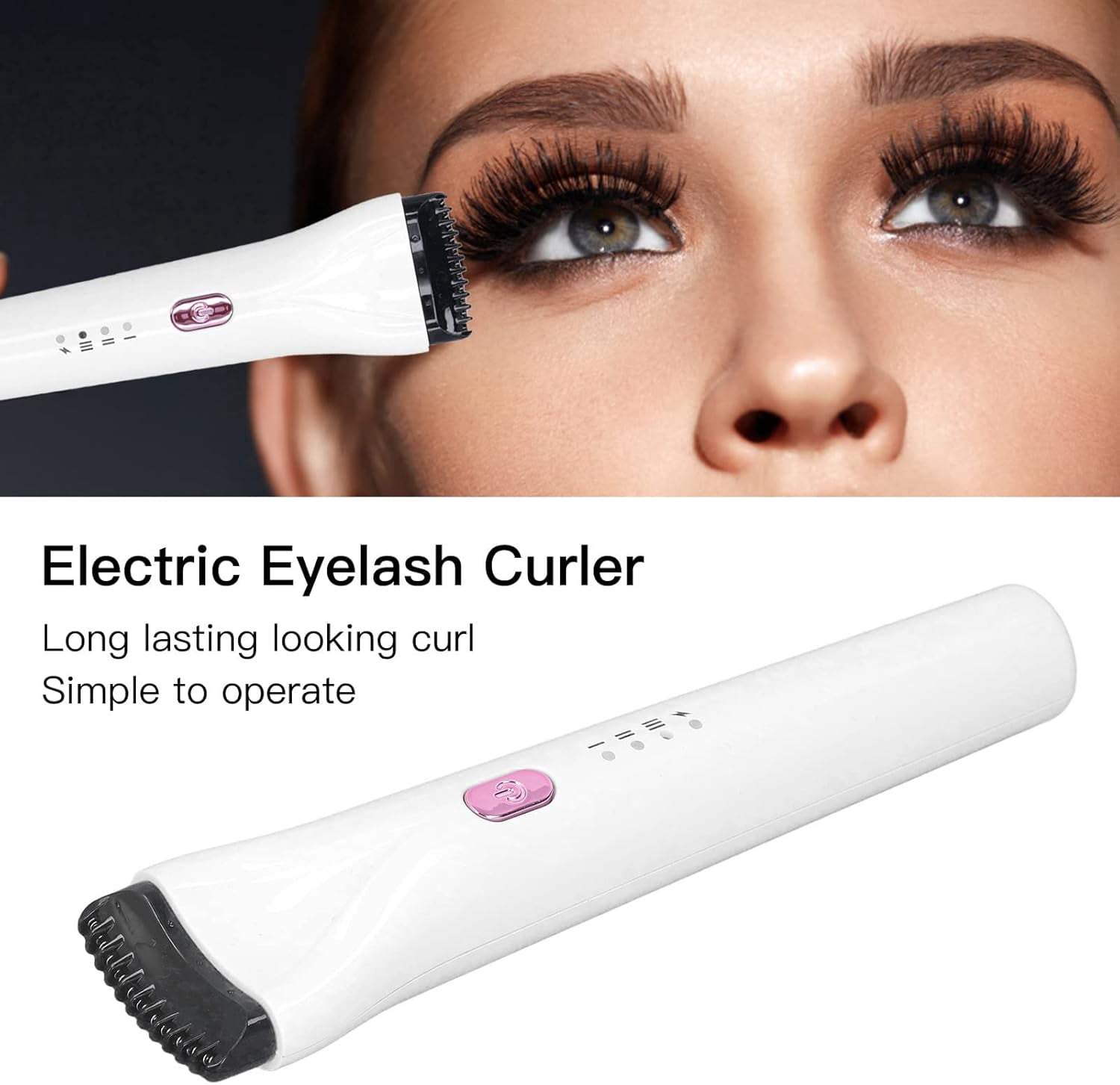 Electric Eyelash Curler Rechargeable Heated 3 Modes Long Lasting Curved Design for Ideal Lash Lift Type C Charging ABS Silicone (White)