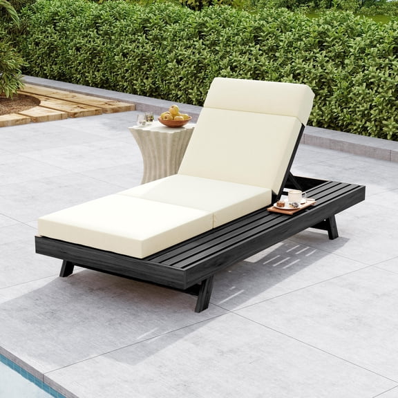 Christopher Knight Home 79" Adjustable Outdoor Chaise Lounge with Headrest Cushion, Black Beige