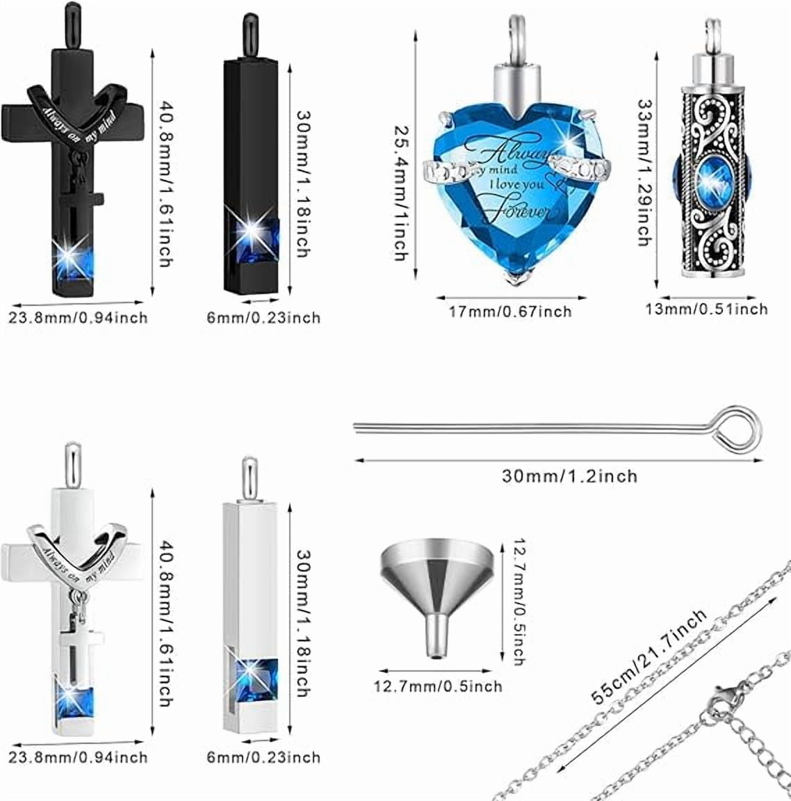 6 Pack Personalized Urn Necklace for Ashes Keepsake Cremation Heart Cross Cubic Jewelry for Ashes Stainless Steel Memorial 6 Styles Urn Necklace