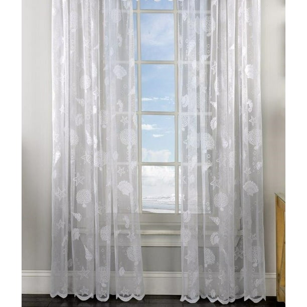 Reef Seass Lace White 63 Curtain, Scalloped Lace Curtains