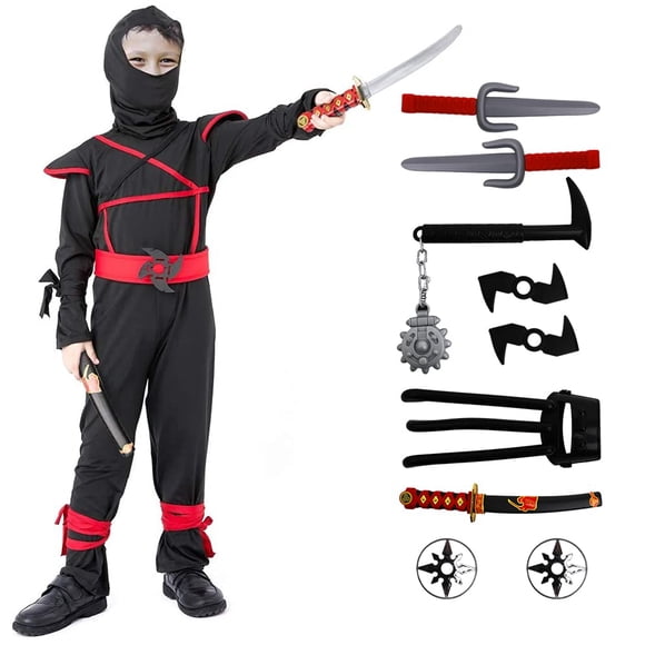Ninja Halloween Costume for Boys with Included Accessories for Child Dress up Best Gifts (Red, Large(7-9Y))