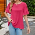 thumbnail image 4 of Vmvidoty Womens Summer Ruffle Short Sleeve Dressy Casual Blouses Mock Neck Tops Work Shirts Hot Pink L, 4 of 7