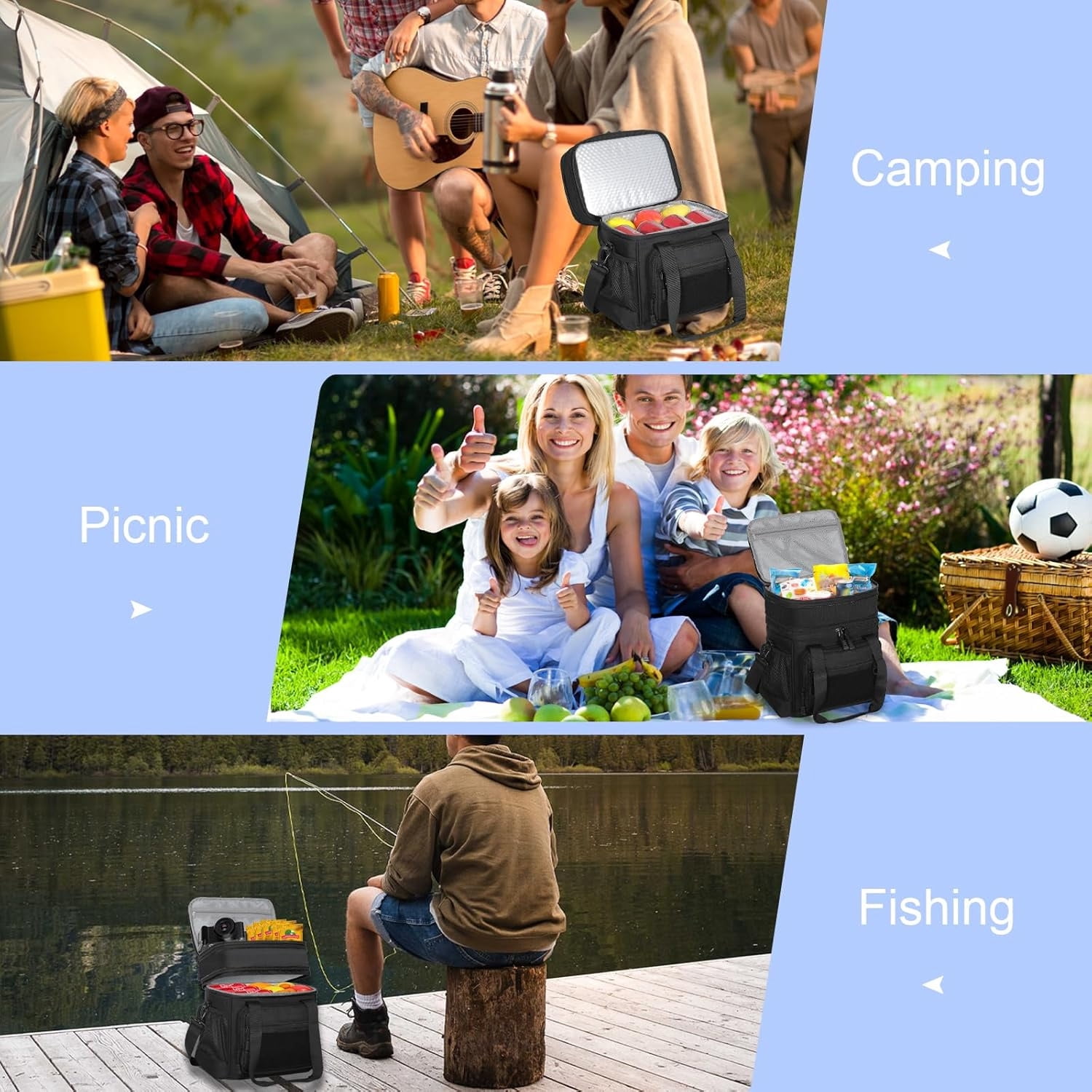 Double Deck Insulated Lunch Box, Expandable XLarge Lunch Bag Leakproof Cooler Bag Lunch Pail for Men Women Adults Work Shifts Travel Daytrip,22L,Black