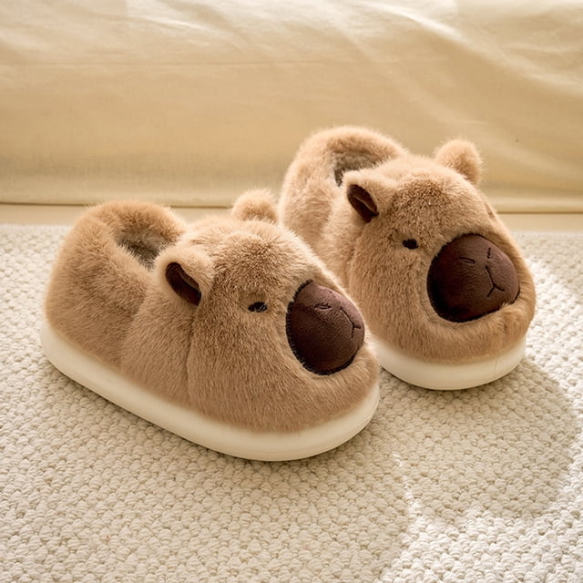 Pantuflas de felpa de capibara, cómodas y esponjosas, pantuflas de pareja, antideslizantes, peludas, para dormitorio