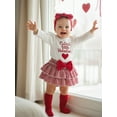 thumbnail image 3 of BemeyourBBs Baby Girl My First Valentines Day Outfit Long Sleeve Letters Heart Printed Romper Plaid Ruffle Skort Skirt Set Headband and Stockings 4Pcs Spring Clothes, 3 of 9