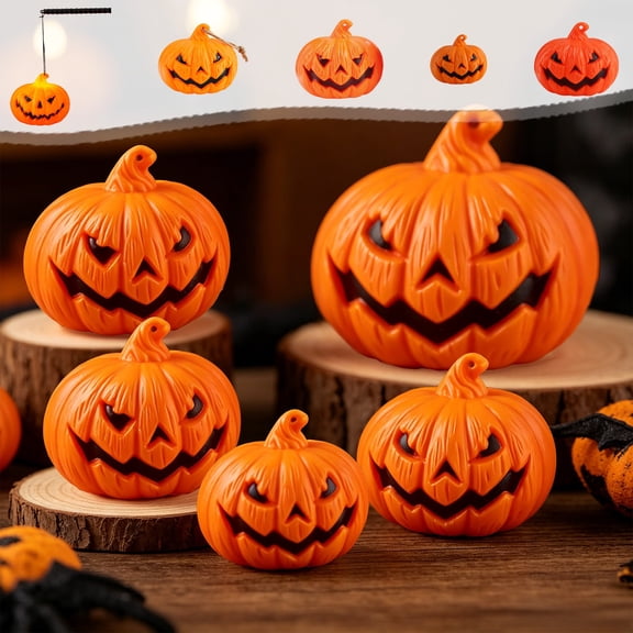 Mini Handheld LED Jack O Lantern Light, Battery Operated Halloween Pumpkin Lamp, Portable Decor for Mantel, Party, Tabletop, Indoor Home, Trick or Treat & Holiday Accent, B
