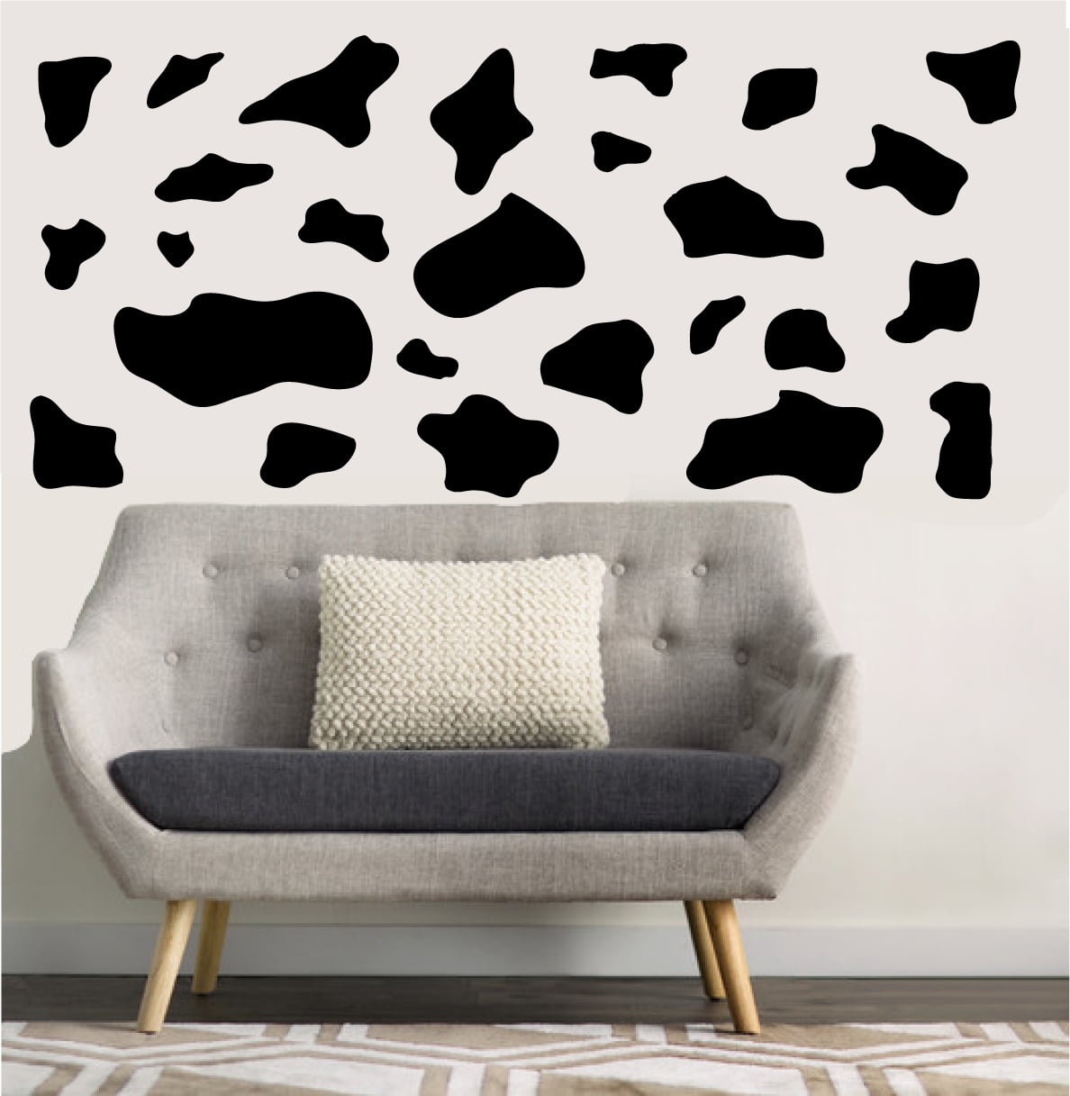 Black Cow Print Pattern Wall Stickers Decals Presto Chango Decor Animal  Print Peel and Stick Western Cowboy Wall Décor 