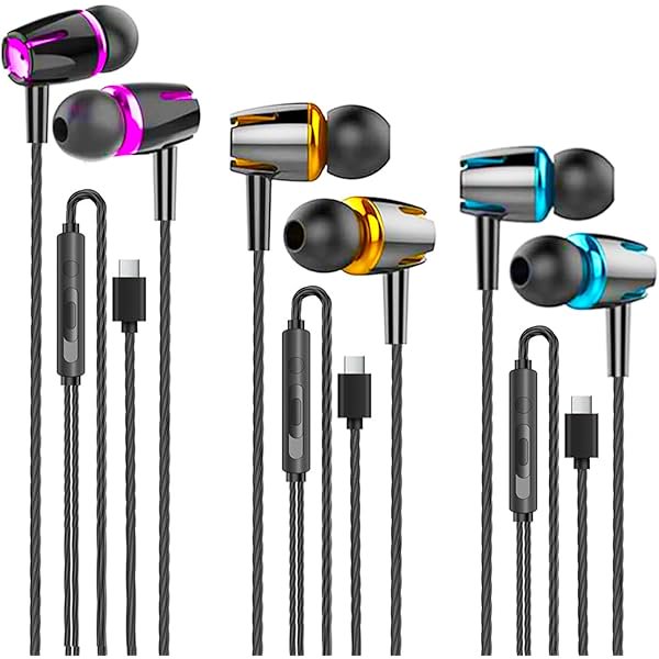 wonima11 3 Pack USB C Wired Headphones for iPhone 17/17 Pro Max/17 Pro/16 Pro max/15 pro max,Earphones in Ear HiFi Stereo Type C Earbuds Built-in Microphone & Volume Control for Galaxy S25 S24 Ultra