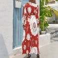 thumbnail image 3 of Red Background White Poppies Floral Bees Women's Long Dress Long Sleeves Dress Vintage Dresses Party Maxi Dress High Waist Dress, 3 of 4