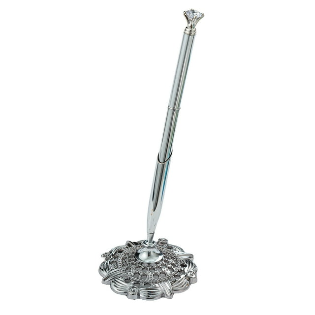 heritaly Round Gel Pens Metal Shell Wedding Decoration Ball Pen Attached To Desk Writing Tool for Hotel Counter Business Small Jewel/Silver 1Set