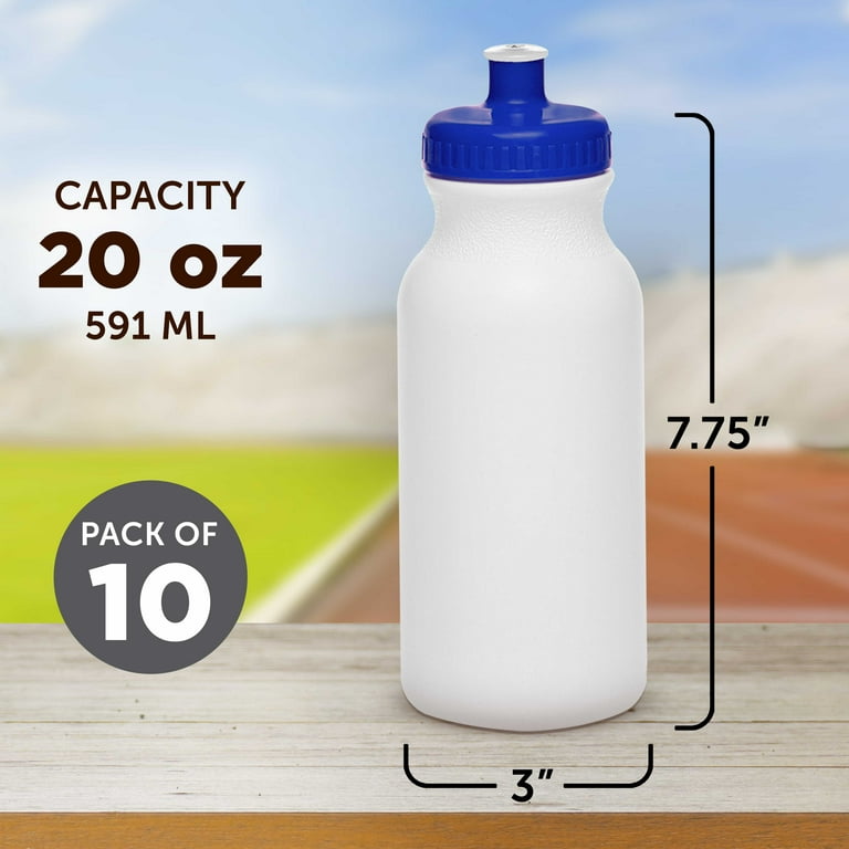 20oz Sports Water Bottles, 10 Pack, Reusable No BPA Plastic, Pull Top Leakproof  Drink Spout - Stinky Lockers Ltd.