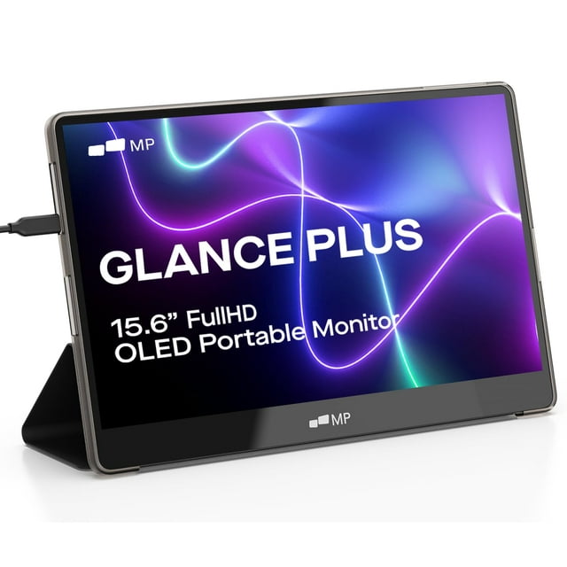MP Mobile Pixels New Glance Plus Monitor portátil OLED de 15,6'', extensor de pantalla para portátil 1MS 100000:1 con altavoces duales, Plug & Play, Windows/macOS/Switch/Android, funda protectora incl