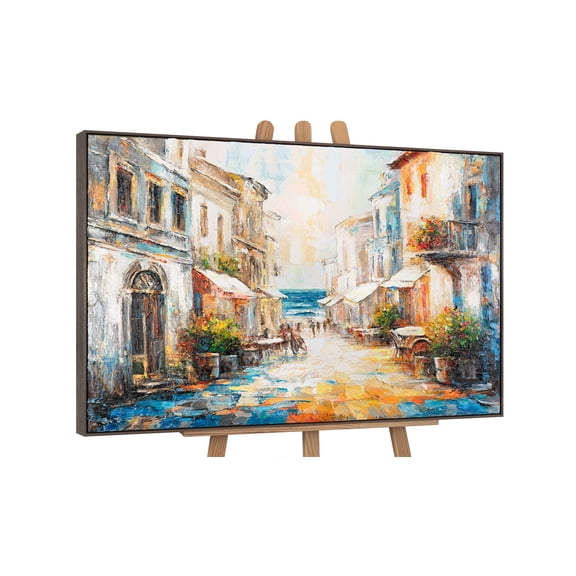 YS-Art Hand-Painted Canvas Wall Art with Gray Frame, Original Landscape Painting, Textured Large Art for Living Room Decor, 32x48 in