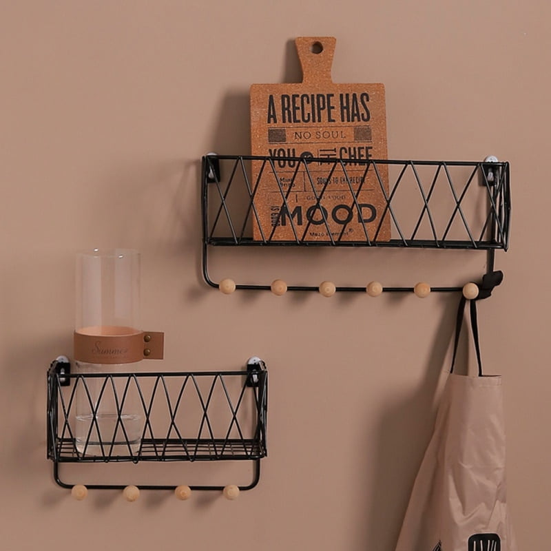 Simple Nordic Wrought Iron Grid Wall, Wrought Iron Coat Rack With Hooks And Shelves