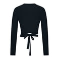 thumbnail image 5 of vdgthytj Womens Long Sleeve Tops Deep V Neck Tie Knot Waist Slim Cropped T-Shirts Solid Color Underscrubs Layer Going out Blouses, 5 of 5