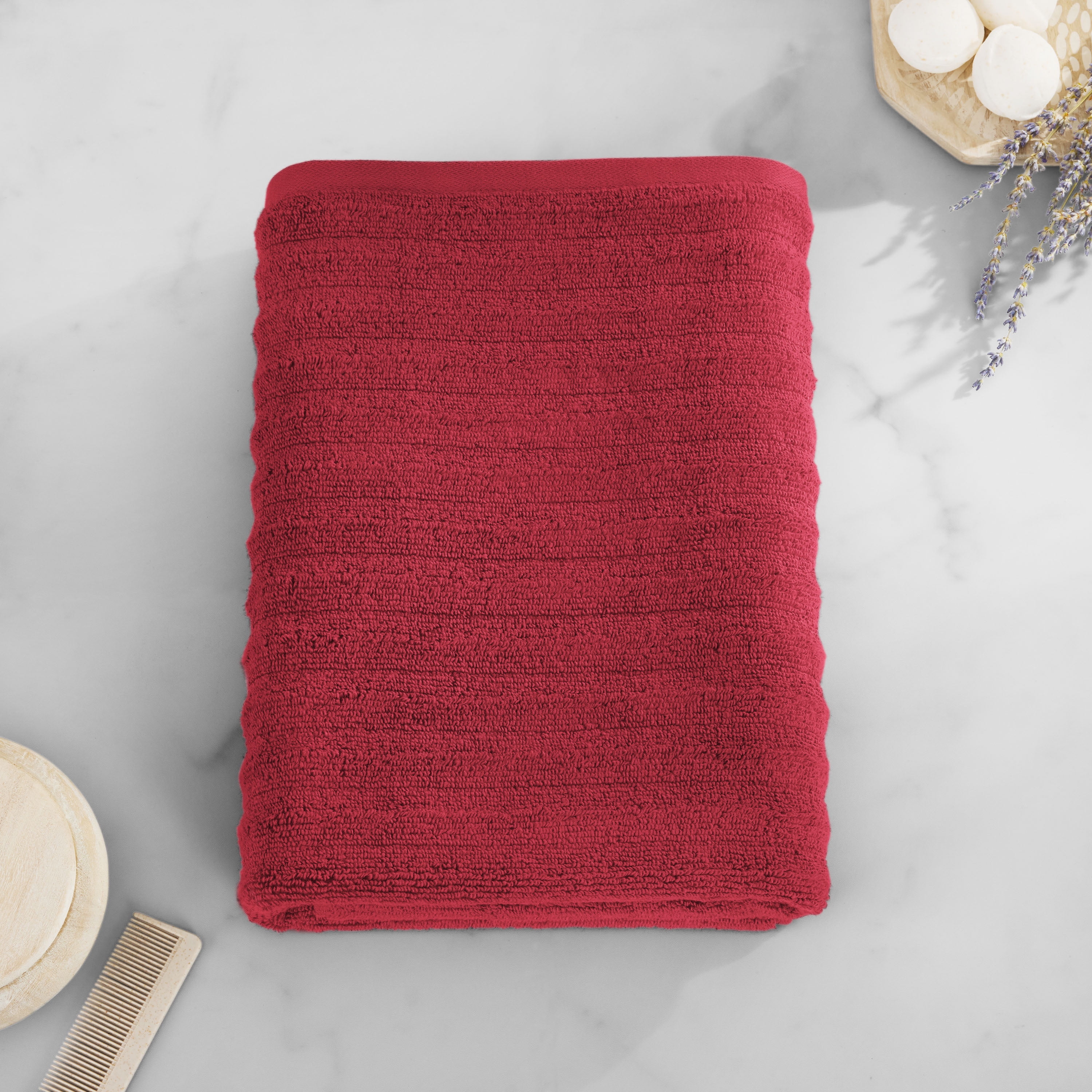 Mainstays Performance Textured Bath Sheet, 62" X 30", Red Sedona