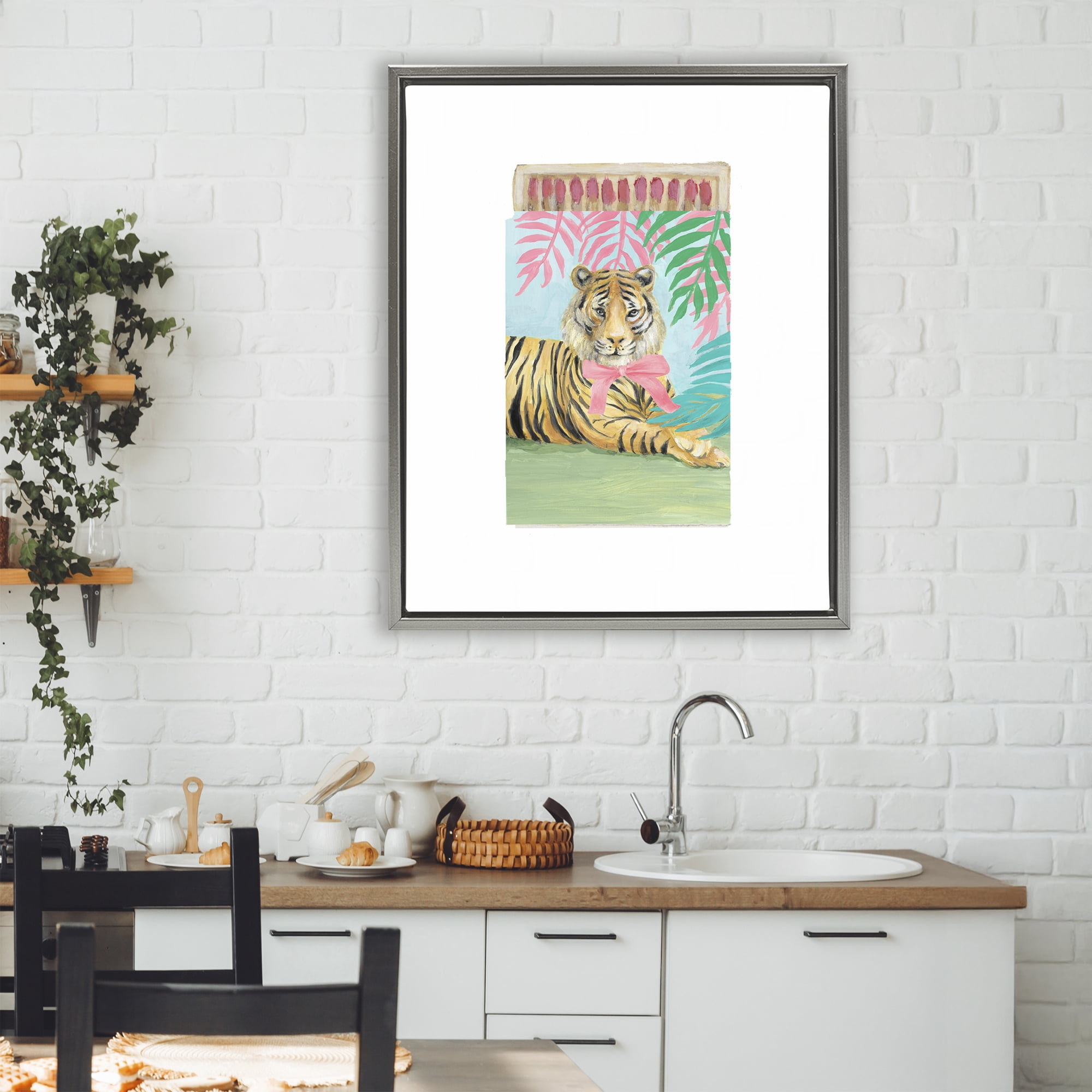 Stupell Industries Tropical Tiger Matchbook Gray Framed Floater Canvas Wall Art, design by Lanie Loreth
