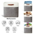 thumbnail image 2 of Tegance 13x13 Storage Cubes Baskets 4 Pack Fabric Cube Storage Bins Large Storage Baskets with Leather Handles,Decorative Storage Boxes for Organizing Shelves(White&Gray), 2 of 9