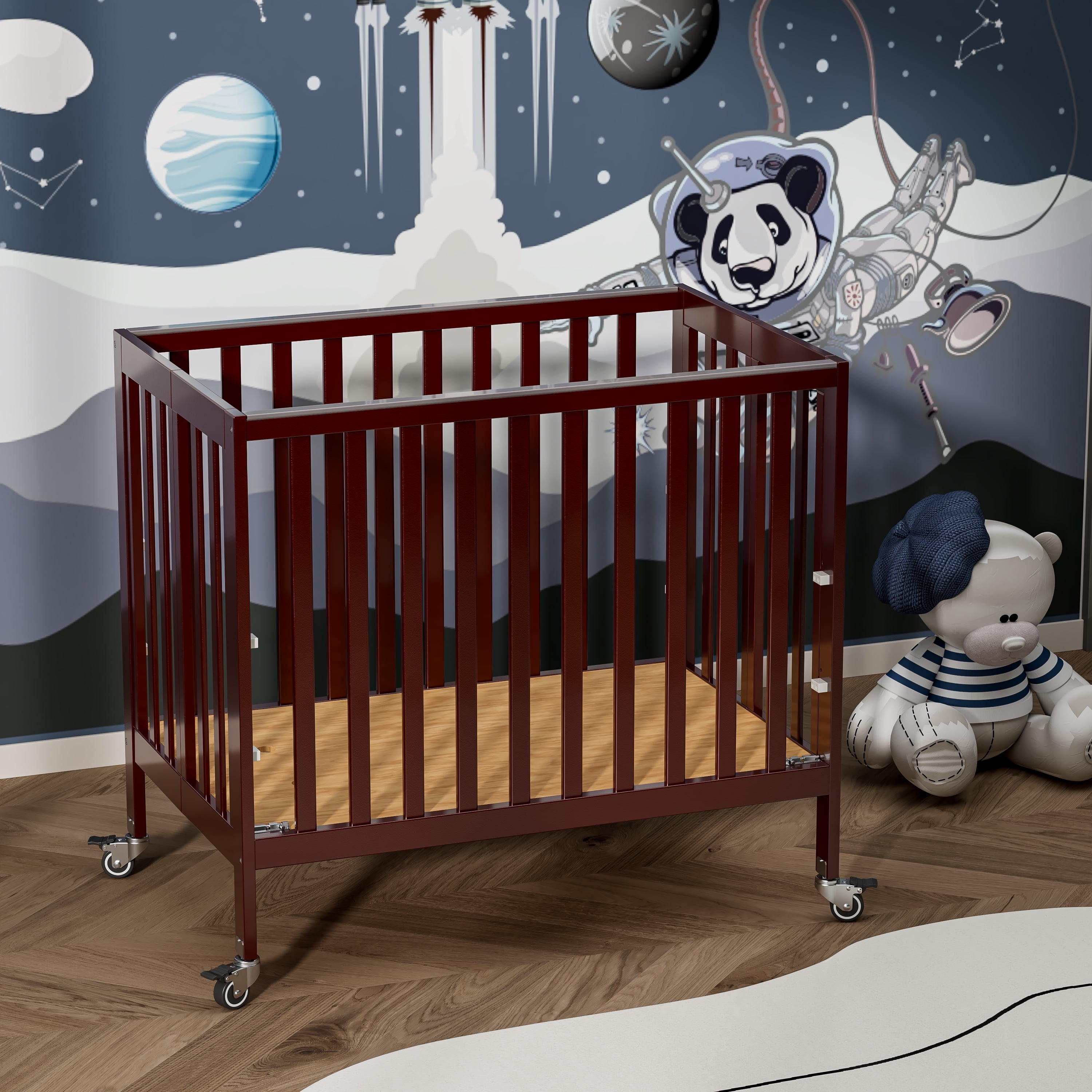 Fizzy Baby Foldable Baby Crib with Wheels Portable Baby Bed Travel Crib, Espresso