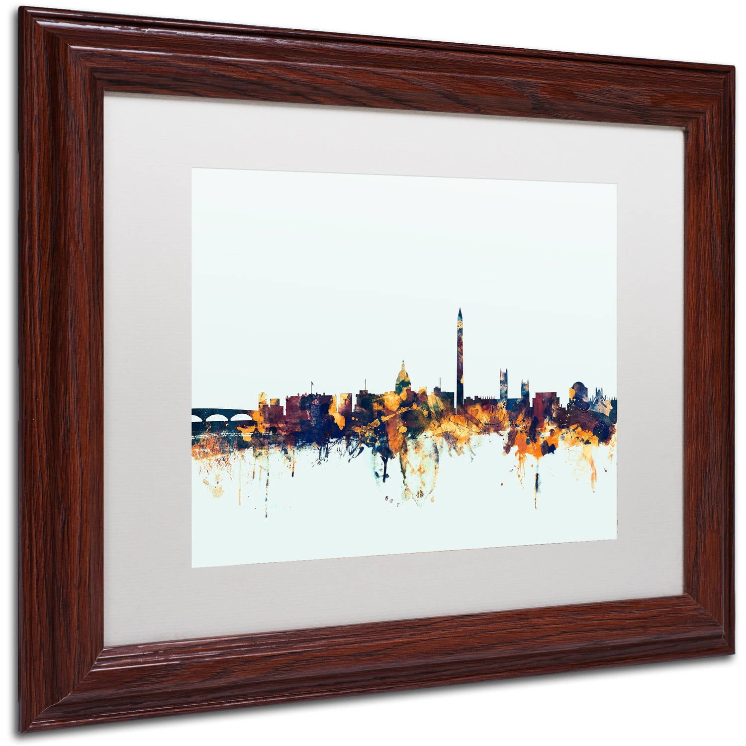 Trademark Fine Art "Washington DC Skyline Blue" Canvas Art by Michael Tompsett, White Matte, Wood Frame