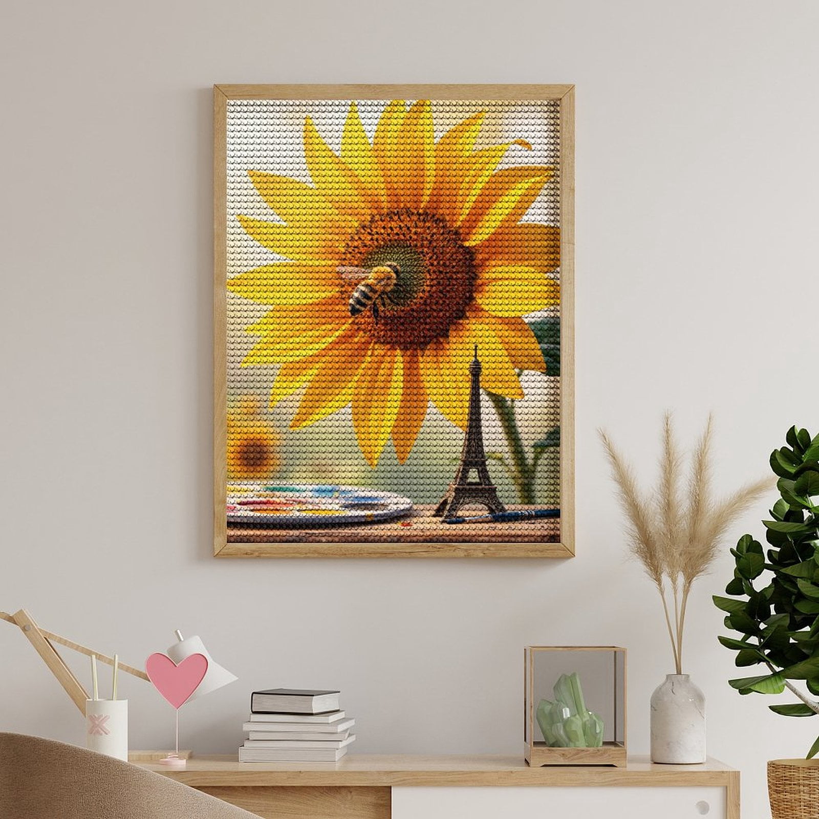 Diamond Art Kits for Adults, Sunflower Bee Eiffel Tower Art 5D Diamond Painting Kits for Adults Beginners, DIY Full Drill Diamond Painting, Gem Art and Crafts 12x16