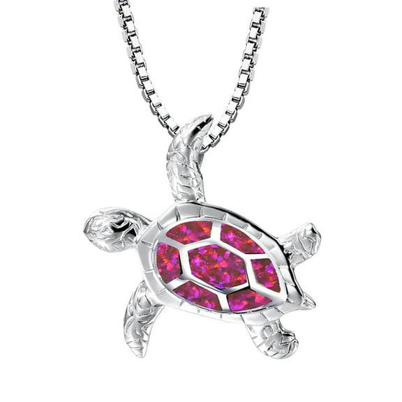 KDSJSXW Gold Necklaces for Women Opal Sea Turtle Necklace Pendant Necklace Ocean Beach Jewelry Handmade Sea Life Accessory Sterling Silver Necklace for Women (Red,One Size)