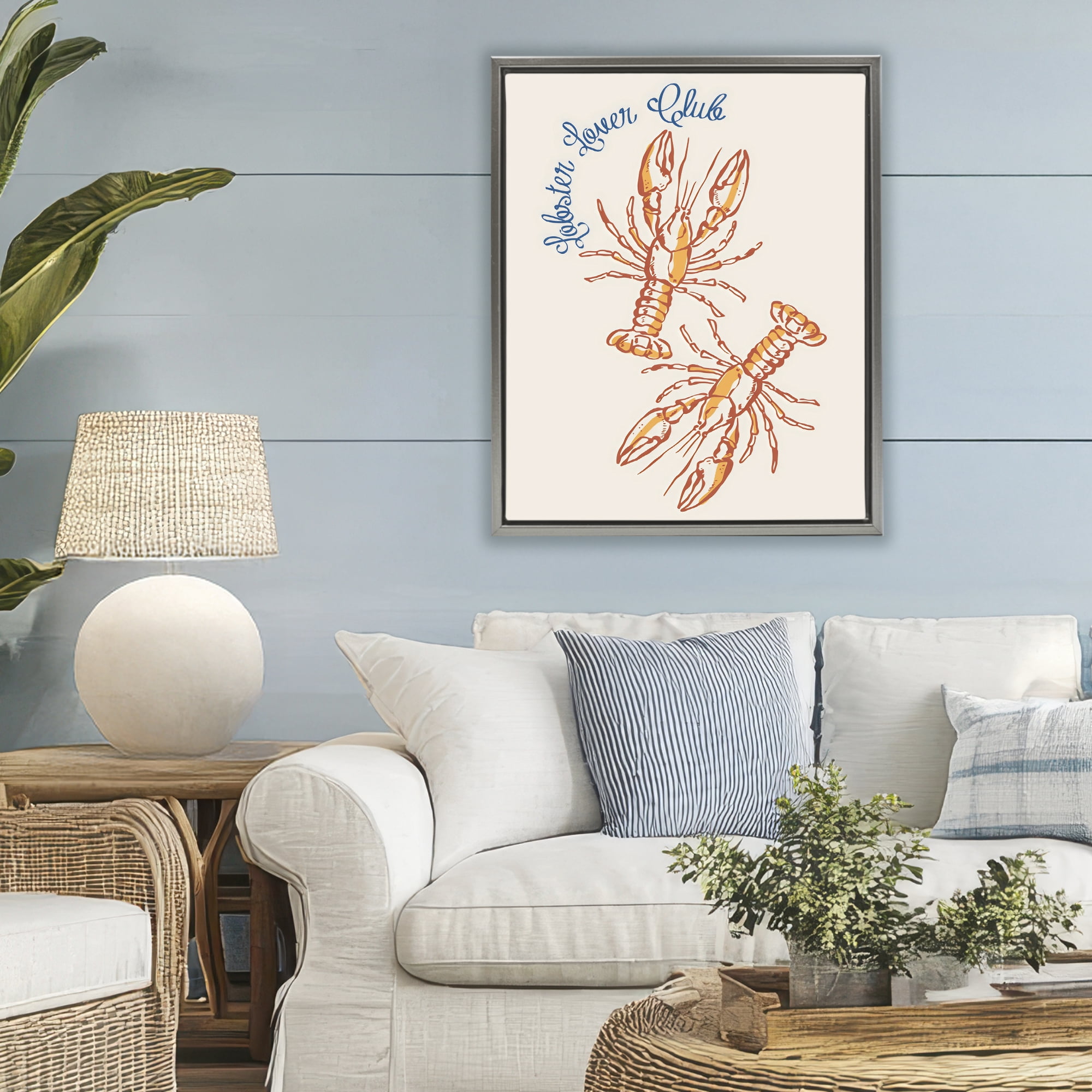 Stupell Industries Lobster Lover Club Gray Framed Floater Canvas Wall Art, design by The Prints Vibe