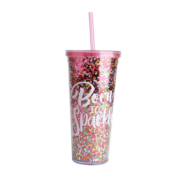 Way to Celebrate 24oz plastic Tumbler with Straw , Pink Cup with Multi
