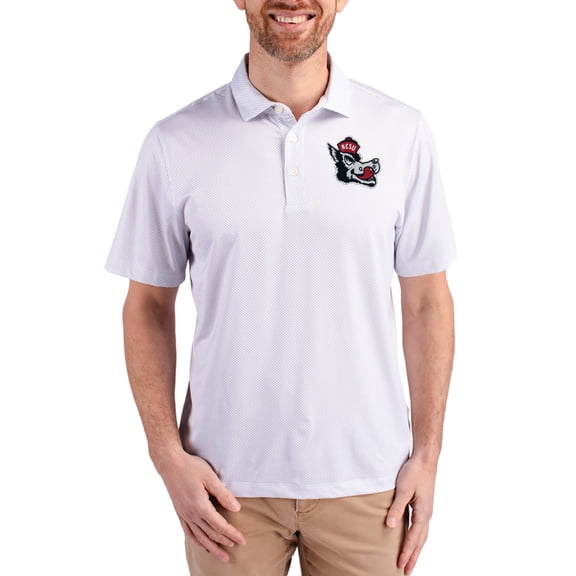 Men's Cutter & Buck White NC State Wolfpack Pike Eco Symmetry Print Stretch Polo