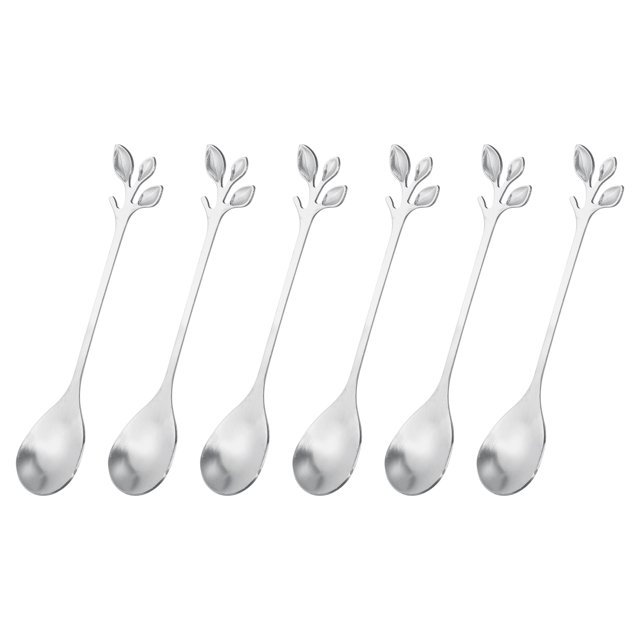 Unique Bargains 6Pack 4.8' Stainless Steel Leaf Coffee Spoon Tableware Dessert Spoons, Silver