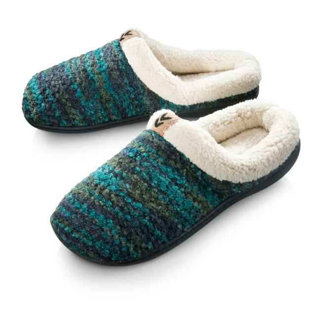 Roxoni Womens Warm Winter Slippers, Knit Outer & Fleece Inner,Rubber Sole -sizes 6 to 11 -style #2110