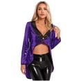 thumbnail image 2 of Aislor Women's Shiny Sequin Magician Dress Circus Ringmaster Steampunk Tailcoat Jacket Halloween Party Costume Purple M, 2 of 7