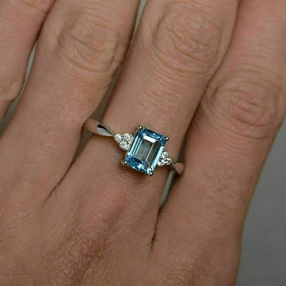 Blue Topaz Ring, Natural Gemstone, December Birthstone, Sterling Silver, Minimal Rectangle Ring, Gift For Her, Dainty Elegant, Emerald Cut
