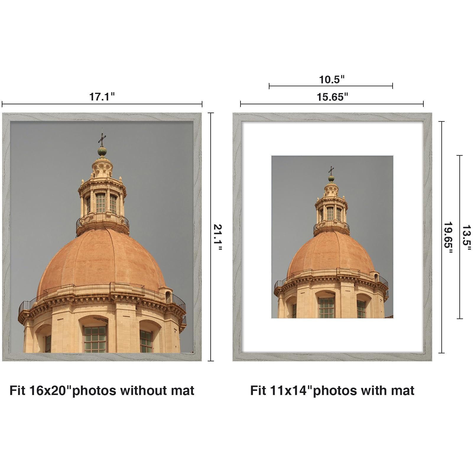 decorUhome 16x20 Picture Frame for Wall, Plexiglass, Displays Poster 11x14 with Mat or 16x20 without Mat, PVC Frame Material, Horizontal or Vertical Hanging, Grey