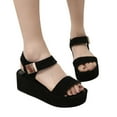 thumbnail image 2 of Anuirheih Women's Fashioh Summer Solid Peep Toe Casual Wedge Shoes Ladies Sandals Sandals Women Clearance(Black), 2 of 7