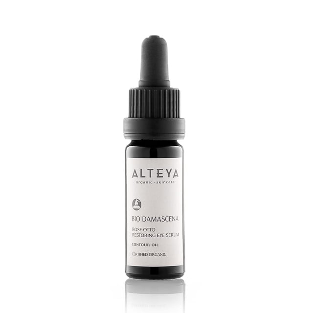 Alteya Organics Eye Serum Cuidado de la piel orgánico por USDA 0.34 Fl Oz/0.3 fl oz Bio Damascena Tratamiento para ojos galardonado con aceite de rosa búlgara orgánico rejuvenecedor, revitalizante y