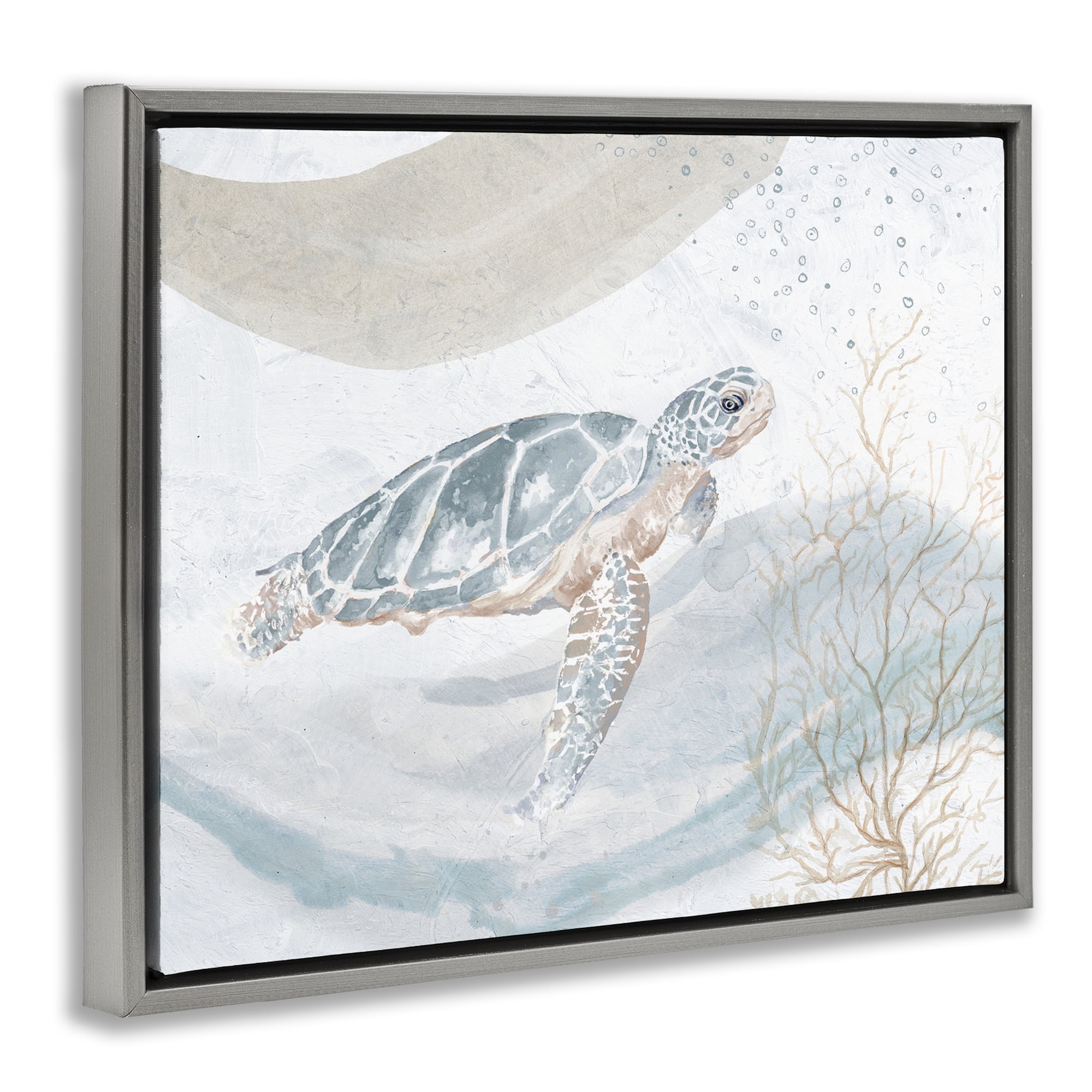 Stupell Industries Turtle Watercolor Style Animals & Insects Painting Gray Floater Framed Canvas Art Print Wall Art, 31 x 25