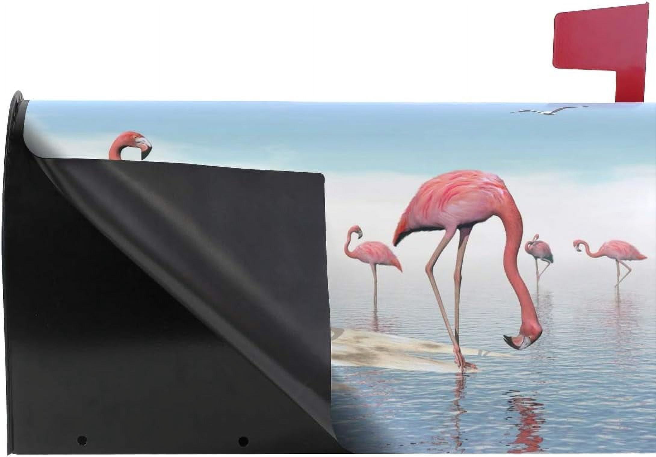 Flock of Pink Flamingos at The Beach Magnetic Mailbox Cover MailWraps Garden Yard Home Decor for Outside Oversized-25.5" x20.8"