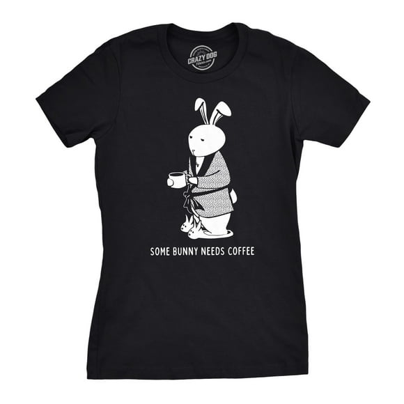 Womens Some Bunny Needs Coffee T Shirt Cute Easter Faith Sarcastic Girls Tee (Black) - L
