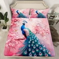 thumbnail image 2 of Feelyou Pink Blue Peacock Twin Sheet Sets, Romantic Blossoms Floral Flower Twin Fitted Sheet, Kawaii Animal Flat Sheet, Breathable Home Decor, 3-Piece, 2 of 7