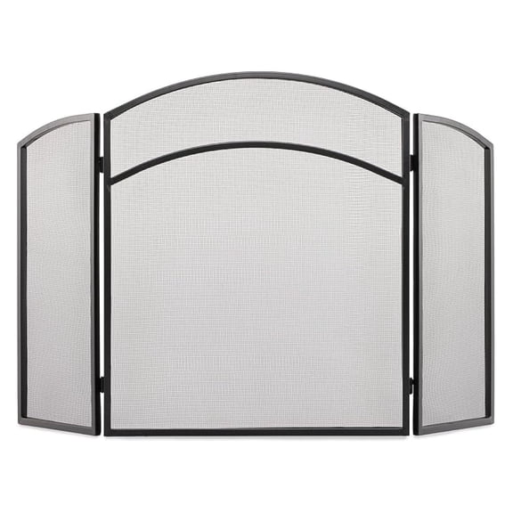 Black 3-Fold Wrought Iron Arch Top Fireplace Screen (S-1060)
