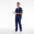 thumbnail image 6 of Homeyce Scrubs for Men Stretch V-Neck Scrub Top & Jogger Pant with Pockets Yoga Waistband Anti-Wrinkle Scrubs for Men Set,Blue 2XL, 6 of 6
