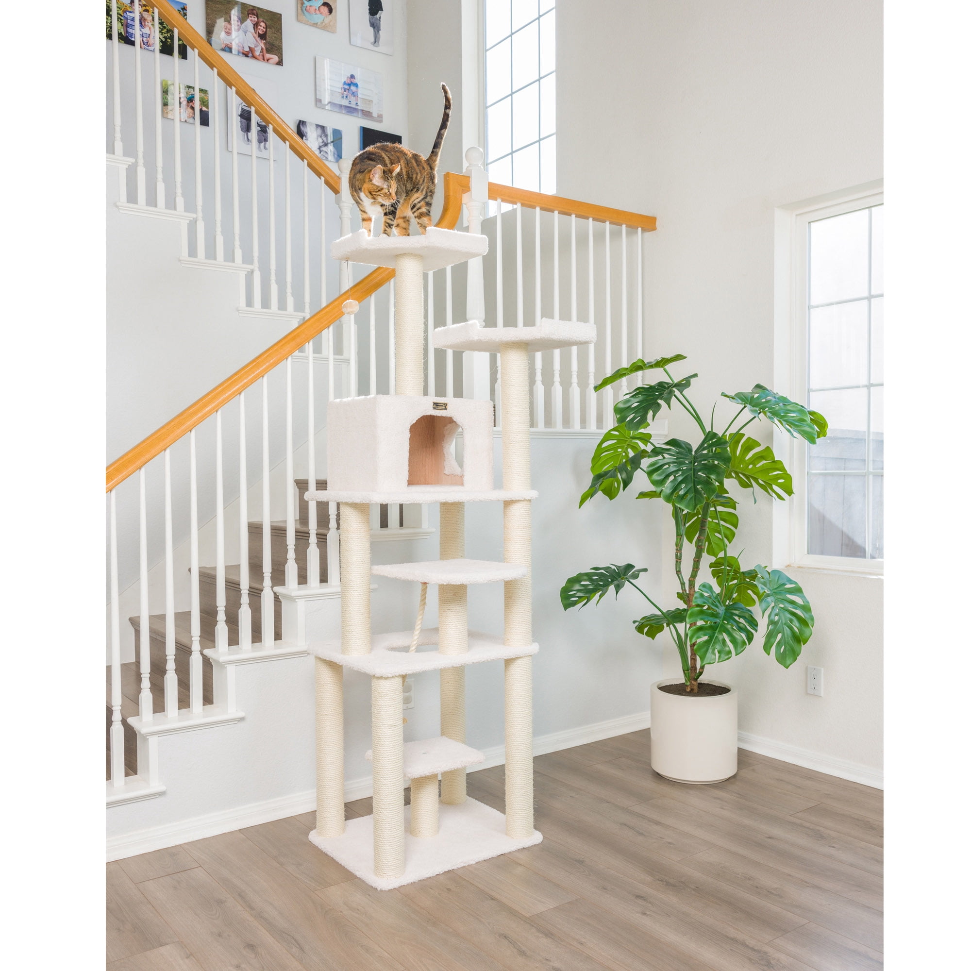 Armarkat 78-in Real Wood Cat Tree & Condo Scratching Post Tower, Beige