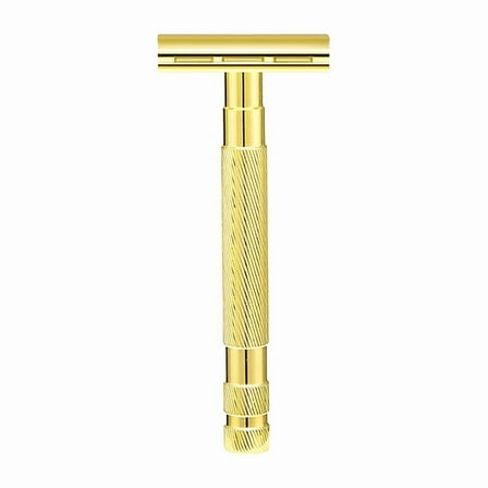 Waysh Safety Razor with Knurled Grip Handle, Complete Double Edge Razor Gift Set with Stand and 20 Blades, Gold