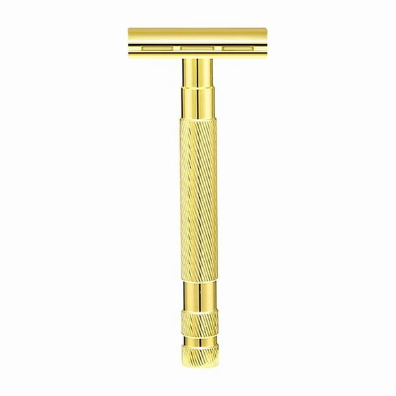 Waysh Safety Razor with Knurled Grip Handle, Complete Double Edge Razor Gift Set with Stand and 20 Blades, Gold