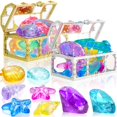 thumbnail image 1 of 24 Pcs Diving Gems Toys Colorful Mermaid Pool Toys with 2 Treasure Pirate Boxes Summer Treasure Toys Set for Girls (Ocean Style), 1 of 5