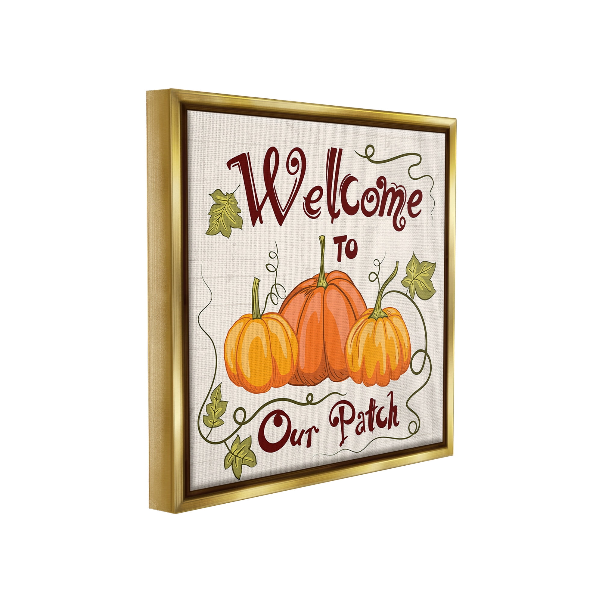 Stupell Industries Pumpkin Patch Welcome Holiday Painting Gold Floater Framed Canvas Art Print Wall Art, 25 x 25