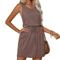 thumbnail image 3 of CALIPESSA Sleeveless Summer Short Dress for Women Drawstring Pockets Casual Mini Tank Sundress Coffee L, 3 of 5