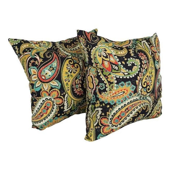 Blazing Needles 9913-S2-REO-58 Spun Polyester Outdoor Floor Pillows, Hadia Franco Noir - Set of 2