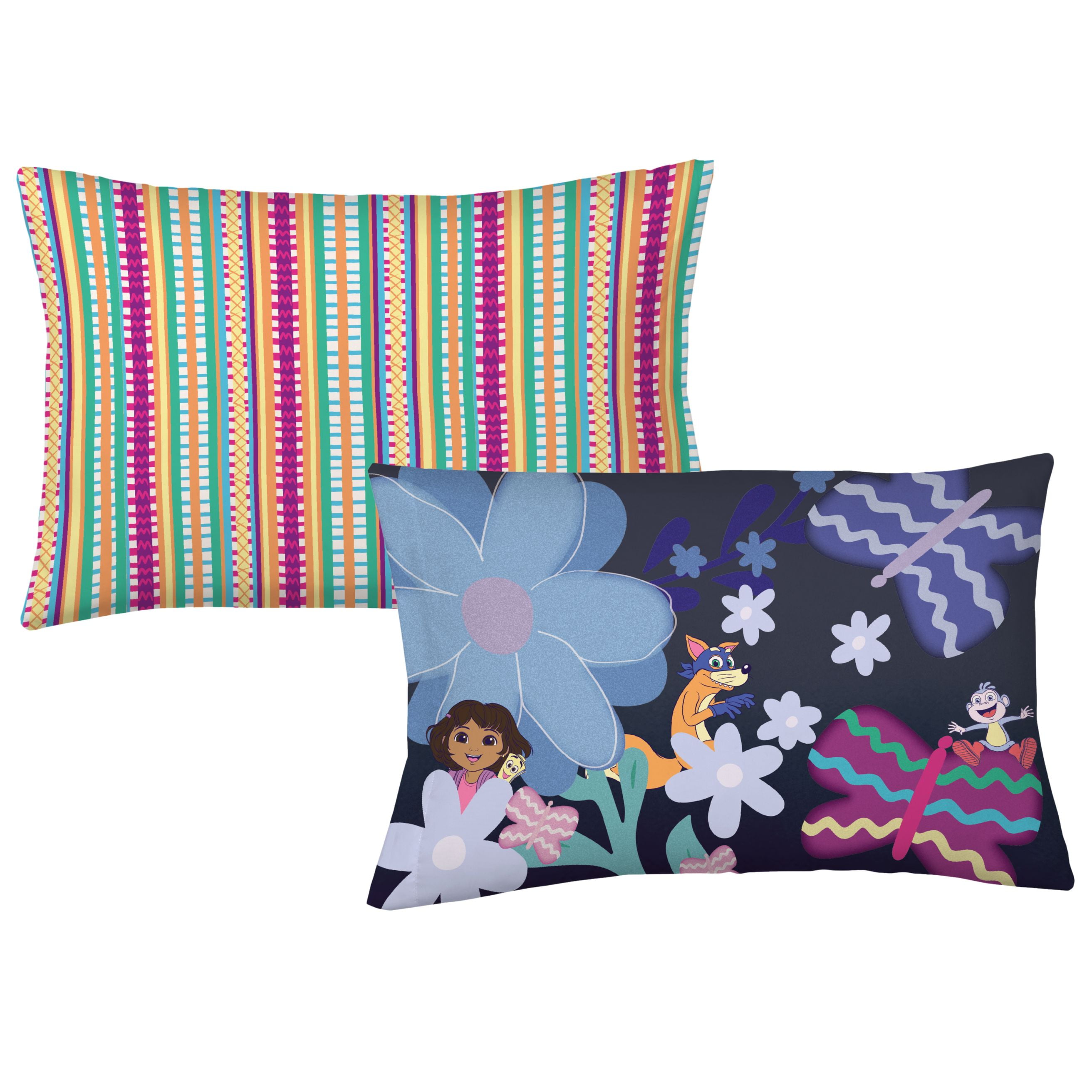 dora/B22-2/ Dora Kids 2 Piece Blue Pink Floral Reversible Comforter and